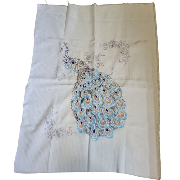 Vintage Peacock Embroidery Project Pure Linen Unfinished Project Started - Picture 2 of 9